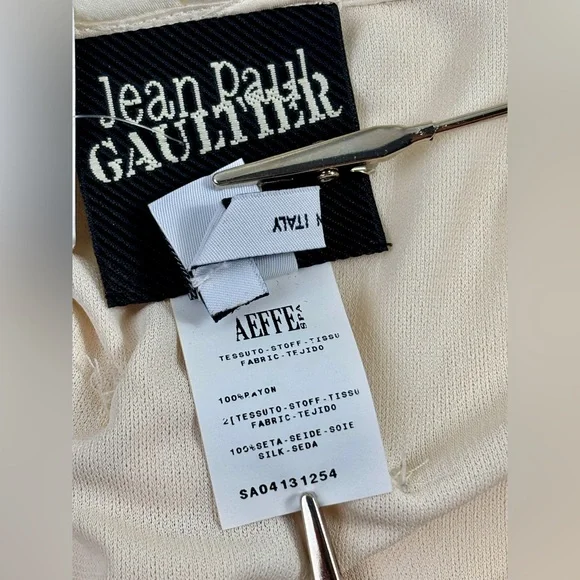 Jean Paul Gaultier Cream Silk & Rayon Backless Ruffle Halter Wrap Dress, Sz L - Picture 12 of 16